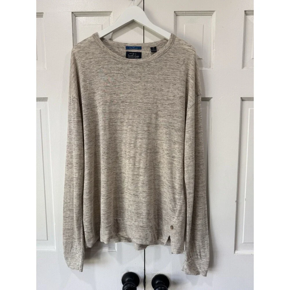 Scotch & Soda Men's Heathered Oatmeal Crewneck Linen Long Sleeve Medium EUC